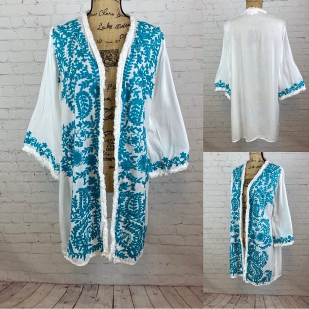 Angel Heart Embroidered Fringed Open Front Kimono